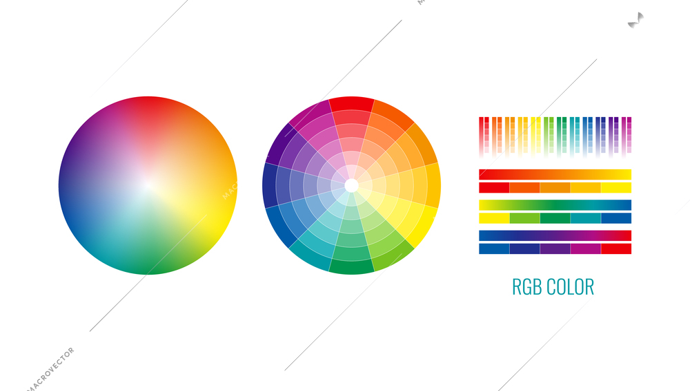 Realistic spectrum with rgb color palettes isolated vector illustration