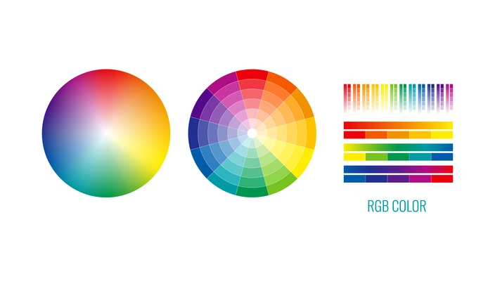 Realistic spectrum with rgb color palettes isolated vector illustration