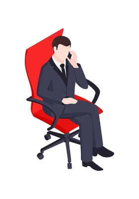 Businessman talking on phone sitting on office chair isometric icon 3d vector illustration