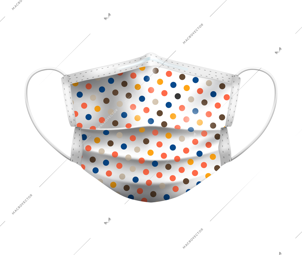 Realistic polka dotted medical face mask on white background vector illustration