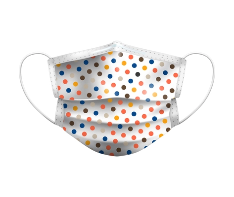 Realistic polka dotted medical face mask on white background vector illustration