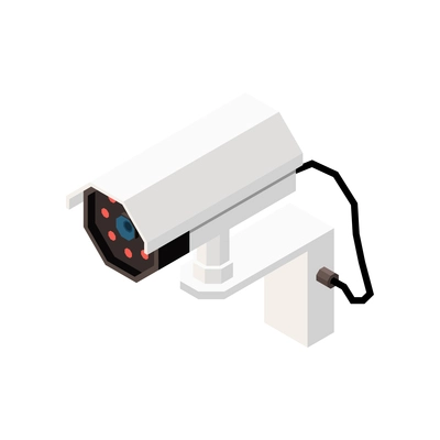 Isometric 3d video surveillance camera on white background vector illustration