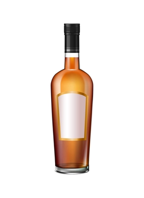 Realistic whiskey bottle with label on white background vector illustration