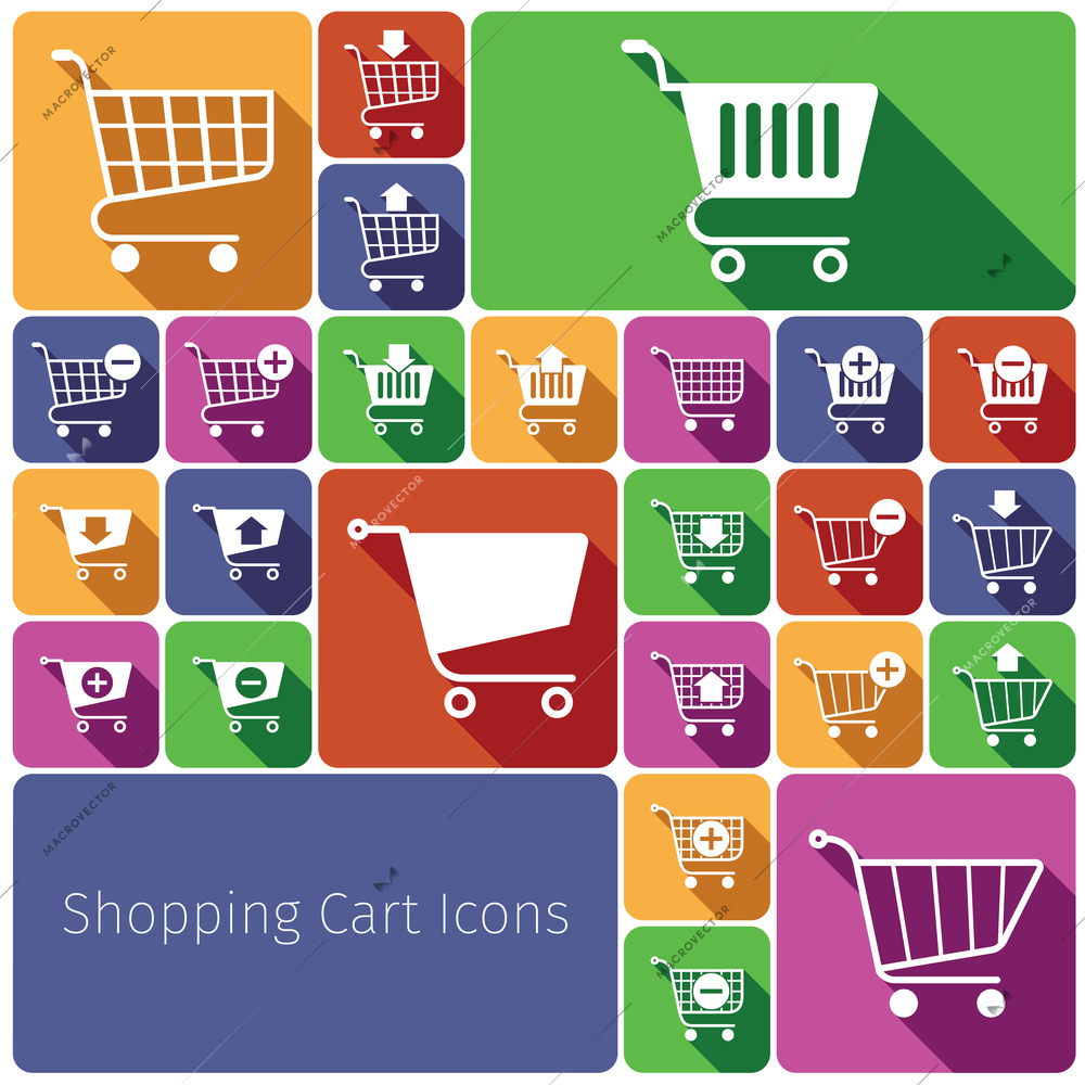 Shopping cart e-commerce web design elements flat decorative icons set isolated vector illustration
