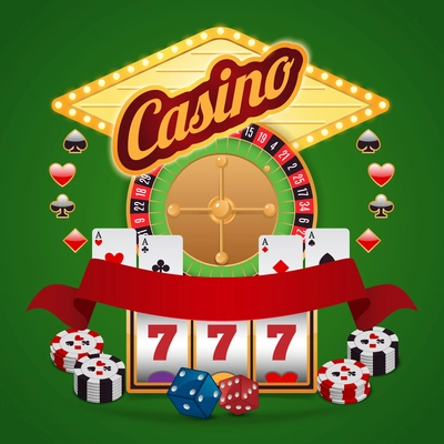 Casino elements composition set of roulette wheel chips jackpot vector illustration