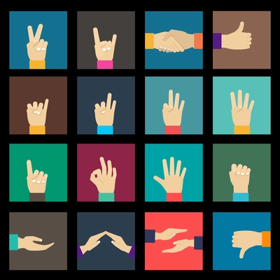 Human hands signs and gestures icons set isolated vector illustration