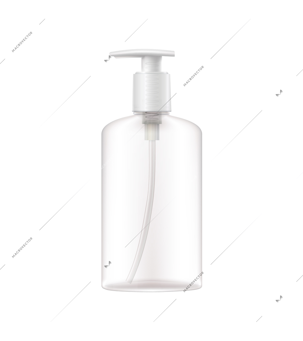 Sanitizer bottles realistic composition with isolated image of empty sanitizer bottle with gel dispenser vector illustration