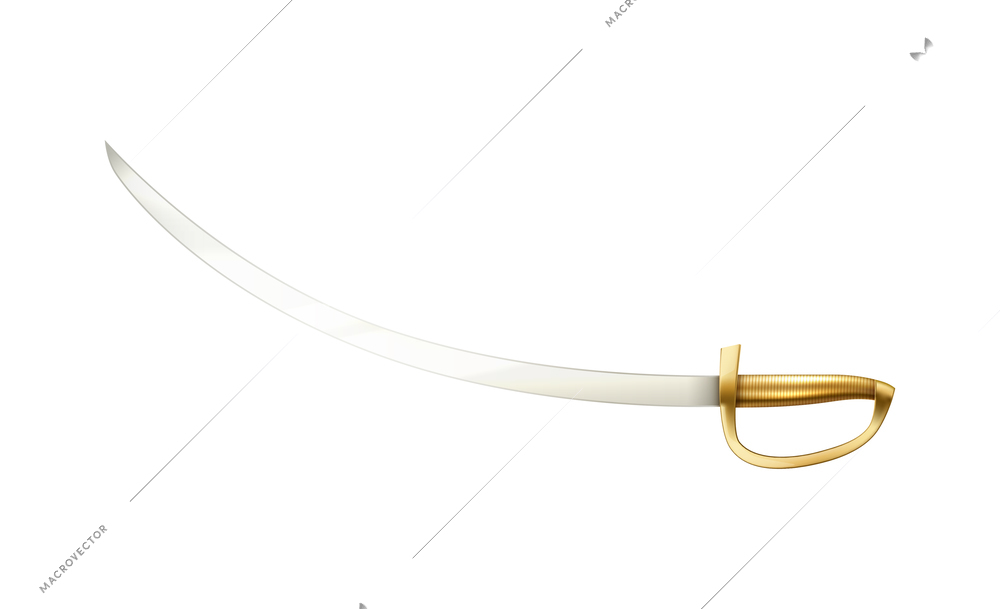 Swords composition with isolated image of medieval sword with curved blade and golden handle vector illustration