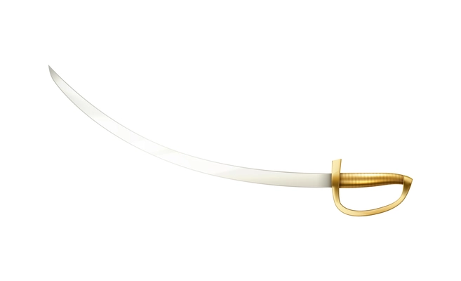 Swords composition with isolated image of medieval sword with curved blade and golden handle vector illustration