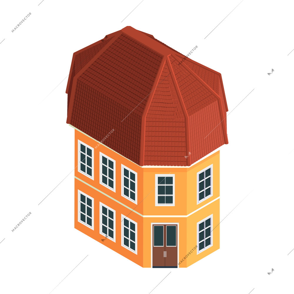 Isometric old town set with isolated image of european style vintage building vector illustration