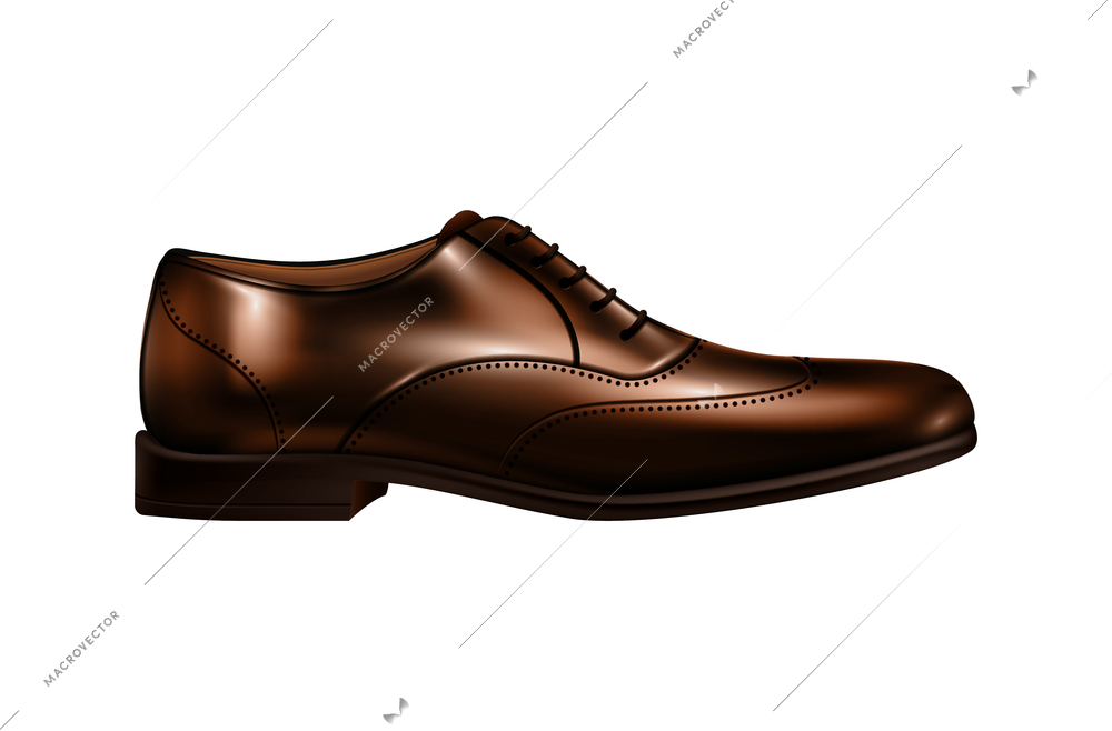 Color man shoes realistic composition with isolated image of single brown leather shoe for men vector illustration