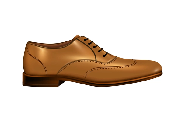 Color man shoes realistic composition with isolated image of single orange leather shoe for men vector illustration