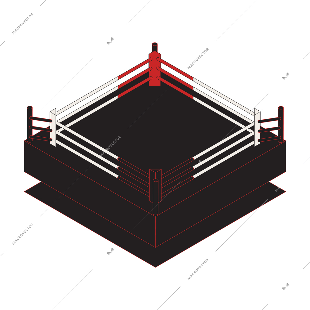 Boxing isometric composition with isolated image of square shaped boxing ring vector illustration