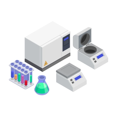 Vaccination isometric composition with pieces of laboratory equipment for research vector illustration