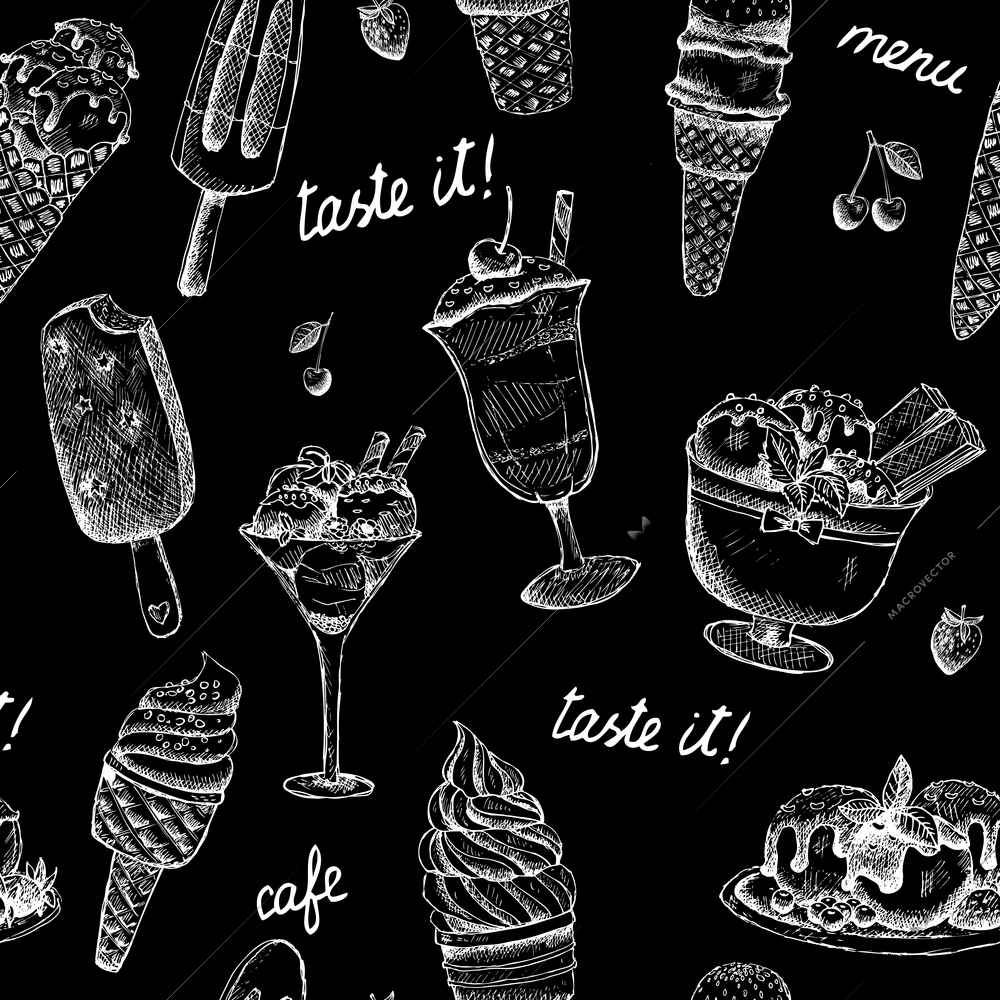 Icecream seamless sweet chalkboard pattern vector illustration