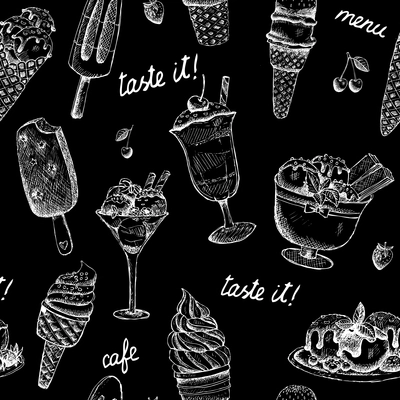 Icecream seamless sweet chalkboard pattern vector illustration