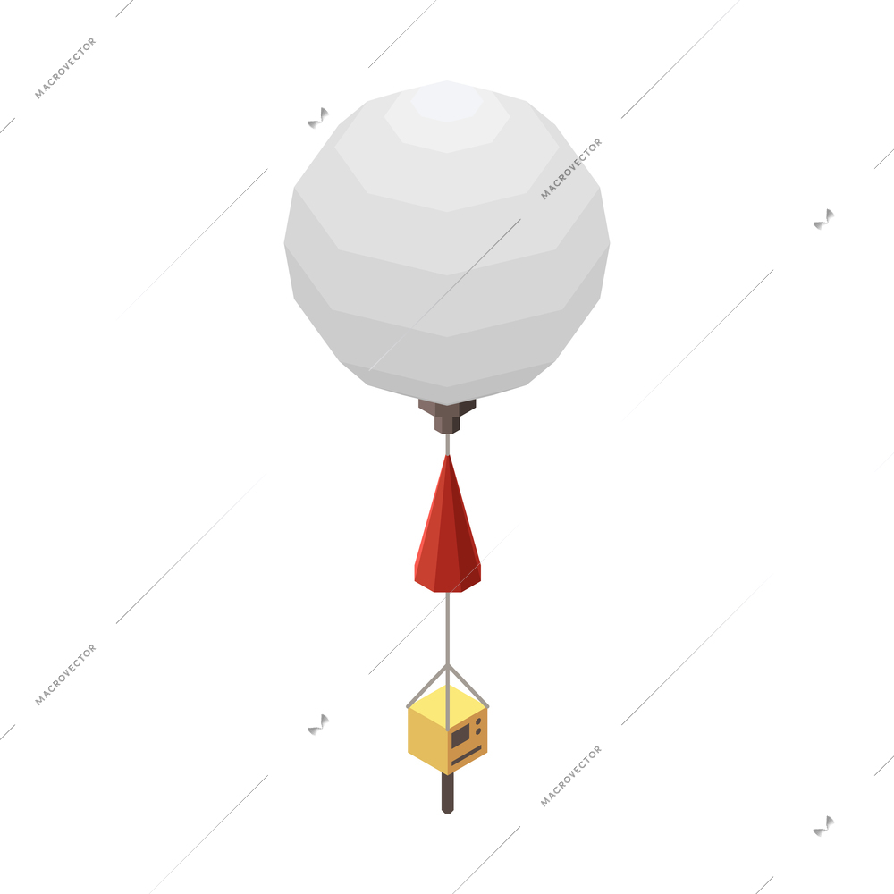 Meteorology weather forecast isometric composition with isolated image of flying meteorological balloon vector illustration