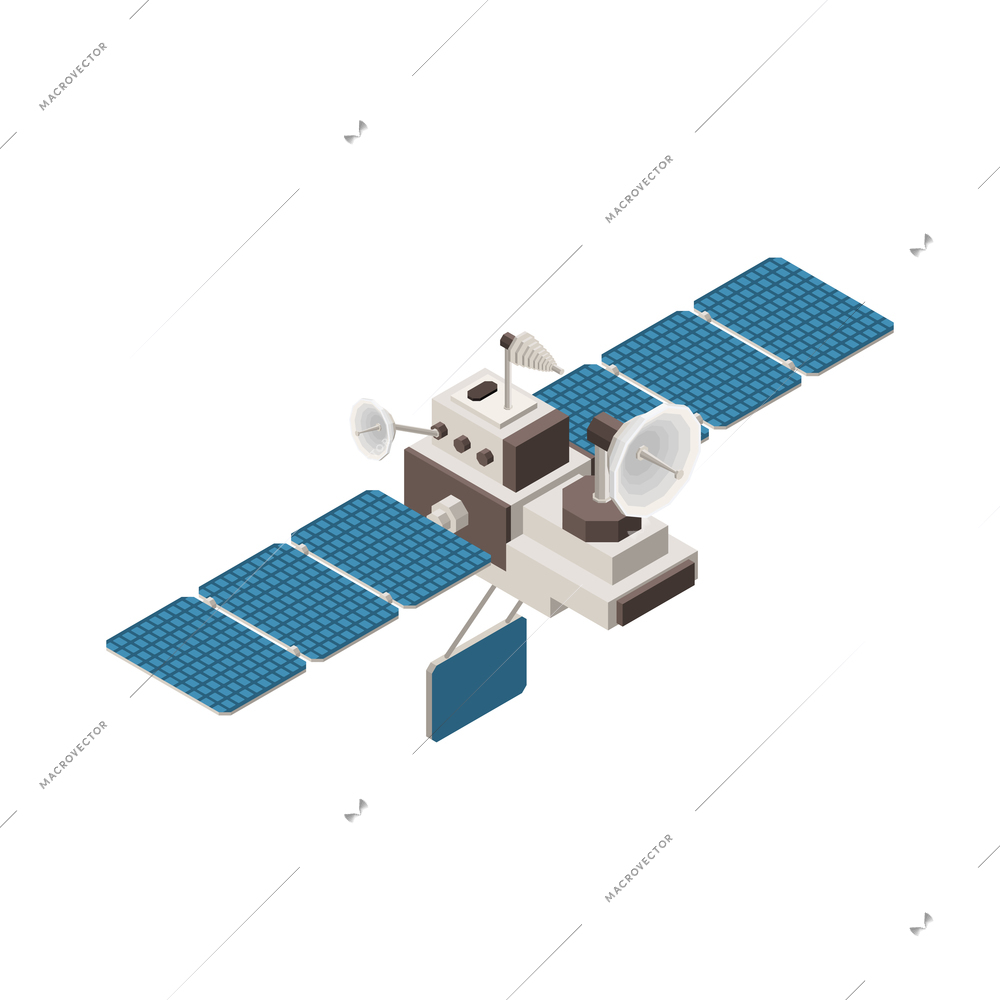 Meteorology weather forecast isometric composition with isolated image of artificial satellite vector illustration