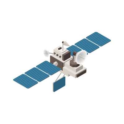 Meteorology weather forecast isometric composition with isolated image of artificial satellite vector illustration