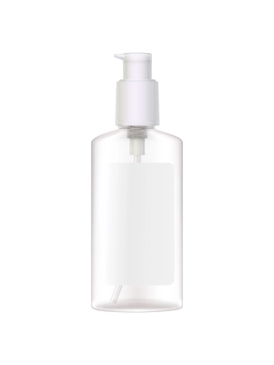 Sanitizer bottles realistic composition with isolated image of empty sanitizer bottle with gel dispenser vector illustration