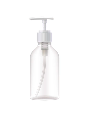 Sanitizer bottles realistic composition with isolated image of empty sanitizer bottle with gel dispenser vector illustration