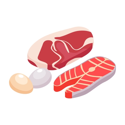 Isometric dietician nutritionist composition with icons of meat fish and eggs vector illustration