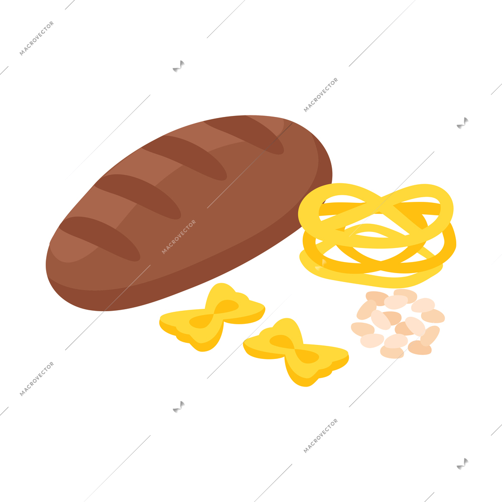 Isometric dietician nutritionist composition with icons of bread and pastry products vector illustration