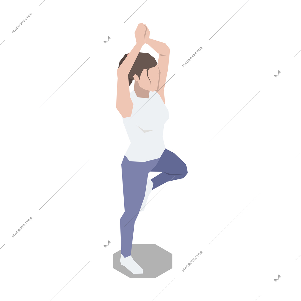 Stress management isometric composition with girl doing yoga dance standing on single leg vector illustration