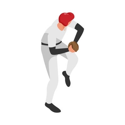 Isometric sport baseball composition with isolated human character of ballplayer on position vector illustration