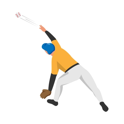 Isometric sport baseball composition with isolated human character of ballplayer on position vector illustration