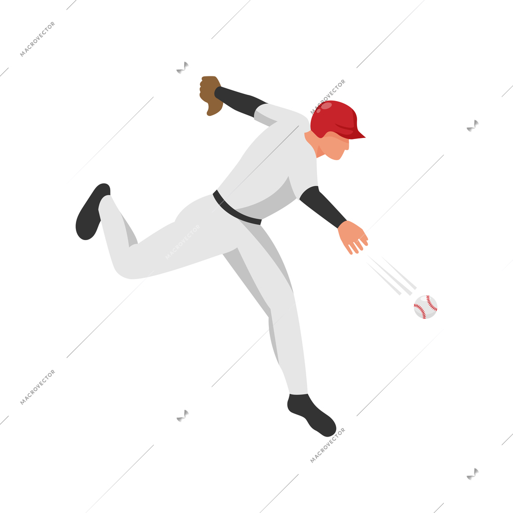 Isometric sport baseball composition with isolated human character of ballplayer on position vector illustration