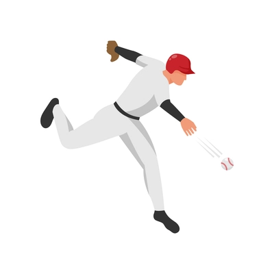 Isometric sport baseball composition with isolated human character of ballplayer on position vector illustration