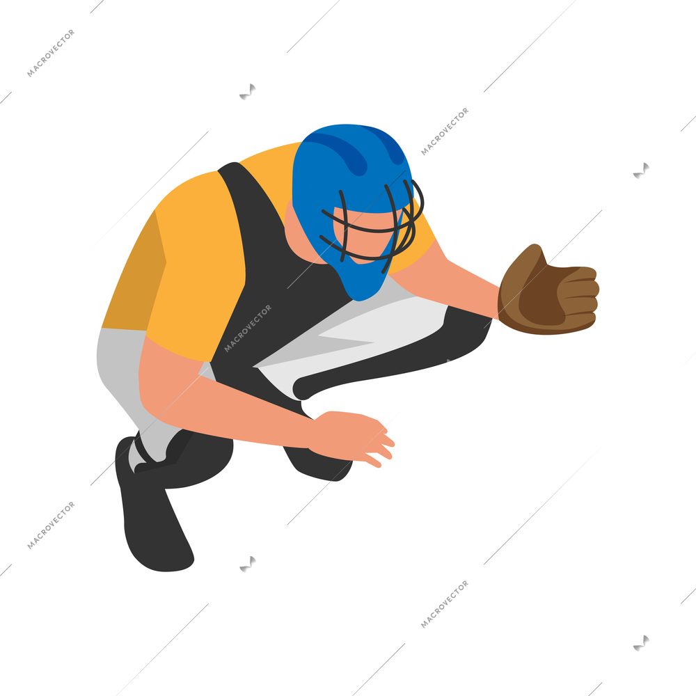 Isometric sport baseball composition with isolated human character of ballplayer on position vector illustration