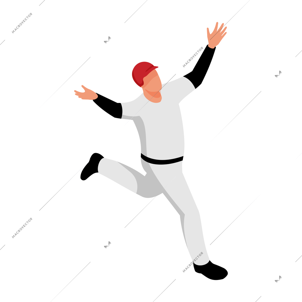 Isometric sport baseball composition with isolated human character of ballplayer on position vector illustration