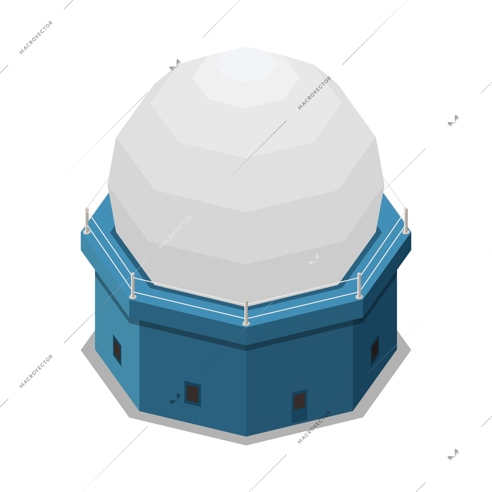 Meteorology weather forecast isometric composition with isolated radar building vector illustration