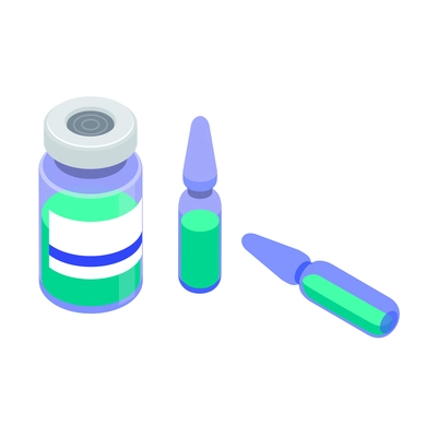 Vaccination isometric composition with set of capsules containing green liquid vector illustration