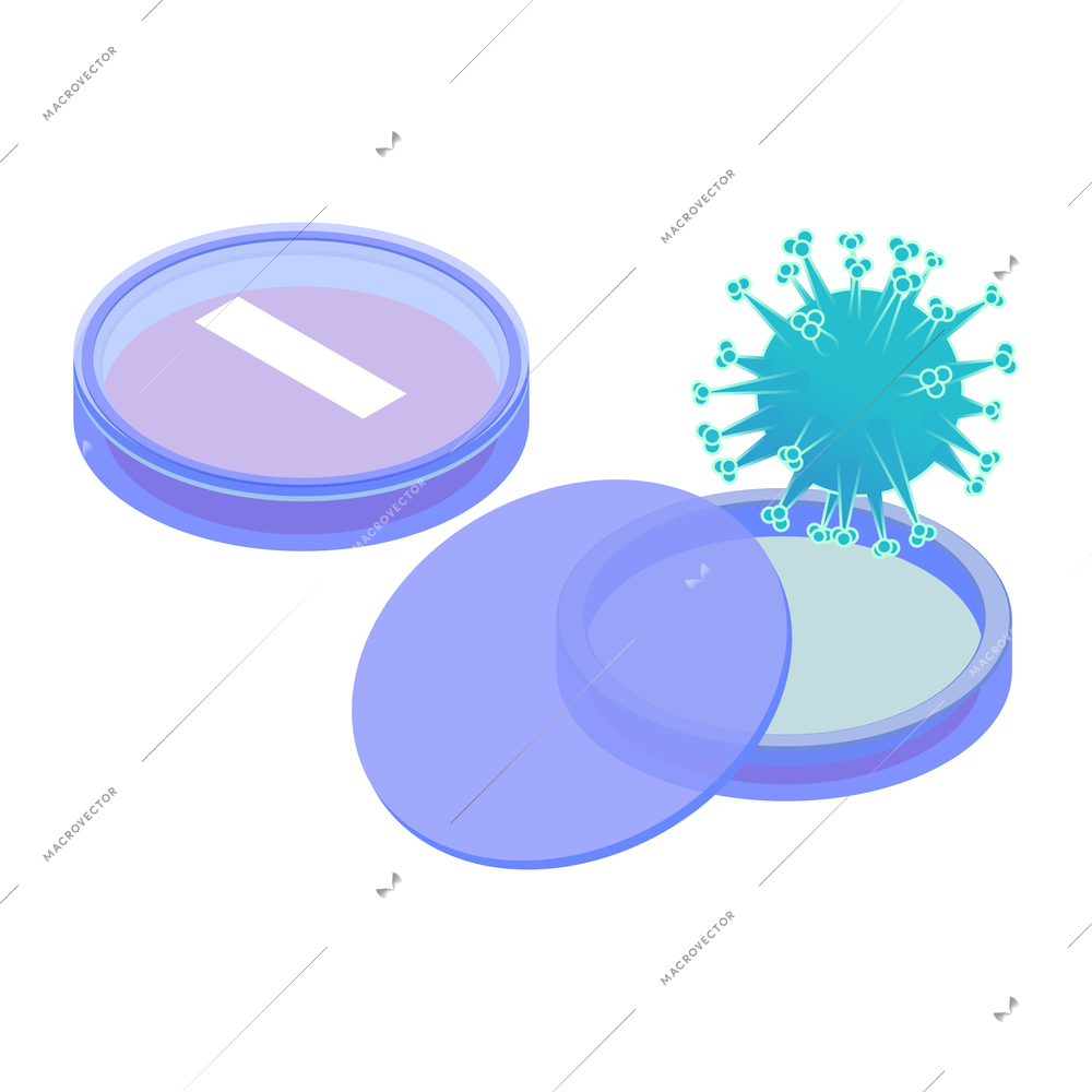 Vaccination isometric composition with glass vials and icon of virus bacteria vector illustration