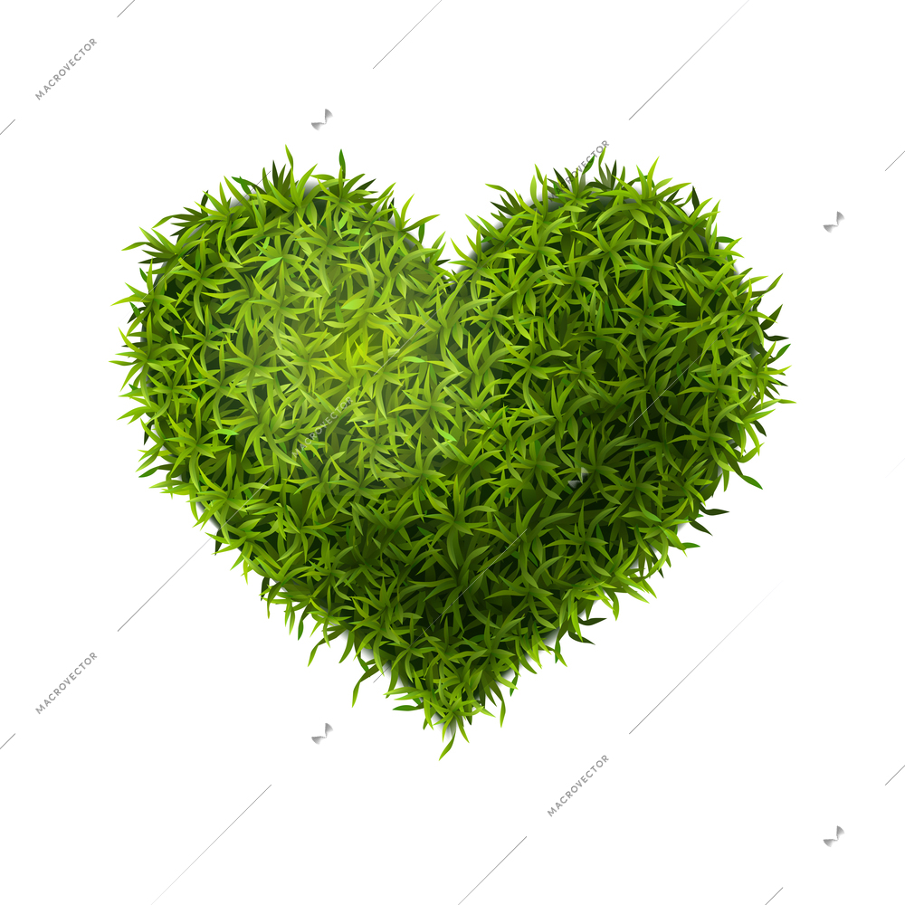 Realistic green grass form composition with isolated piece of heart shaped grass lawn vector illustration