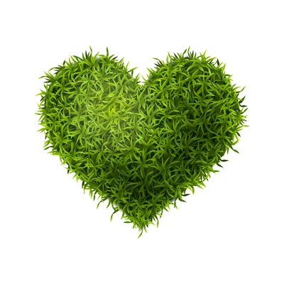 Realistic green grass form composition with isolated piece of heart shaped grass lawn vector illustration