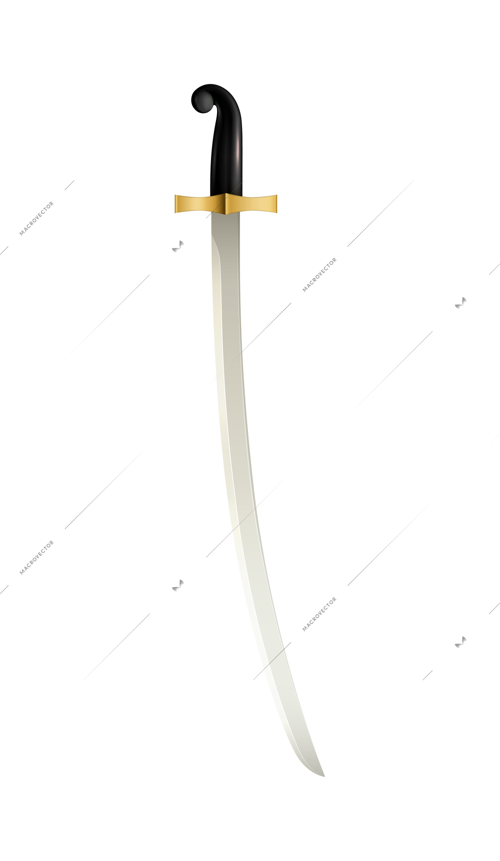 Swords composition with isolated image of medieval sword with curved blade vector illustration