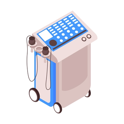 Isometric cosmetologist composition with isolated image of medical apparatus on wheels vector illustration