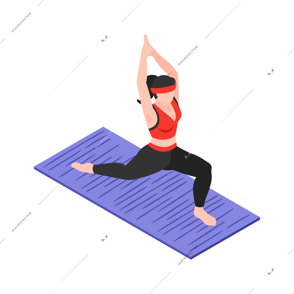 Isometric dietician nutritionist composition with female character doing stretching exercises vector illustration