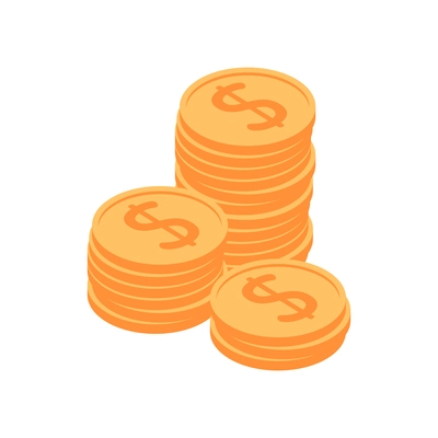 Isometric bank composition with isolated image of coin piles vector illustration