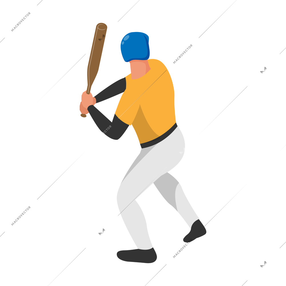 Isometric sport baseball composition with isolated human character of ballplayer on position vector illustration