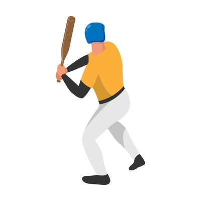 Isometric sport baseball composition with isolated human character of ballplayer on position vector illustration