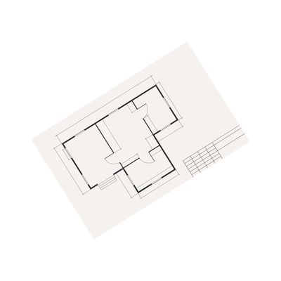 New buildings composition with plan of apartment drawn on paper sheet vector illustration