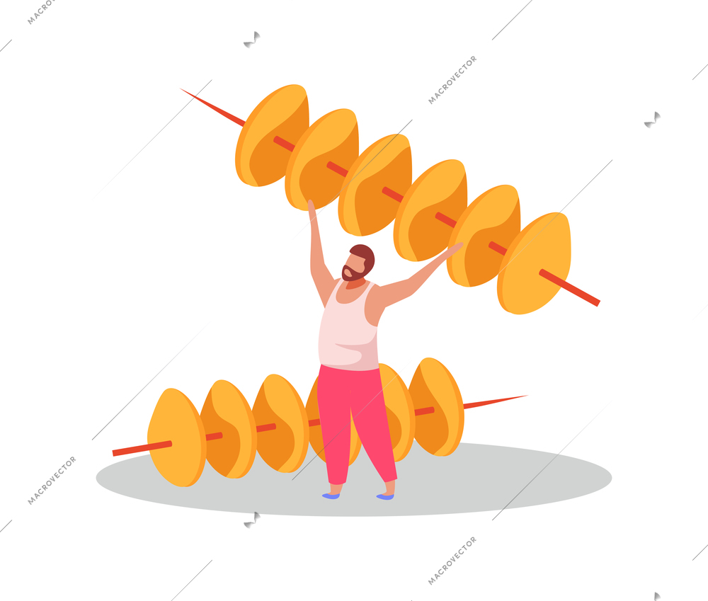 Fastfood flat composition with male character holding sticks of round chips vector illustration