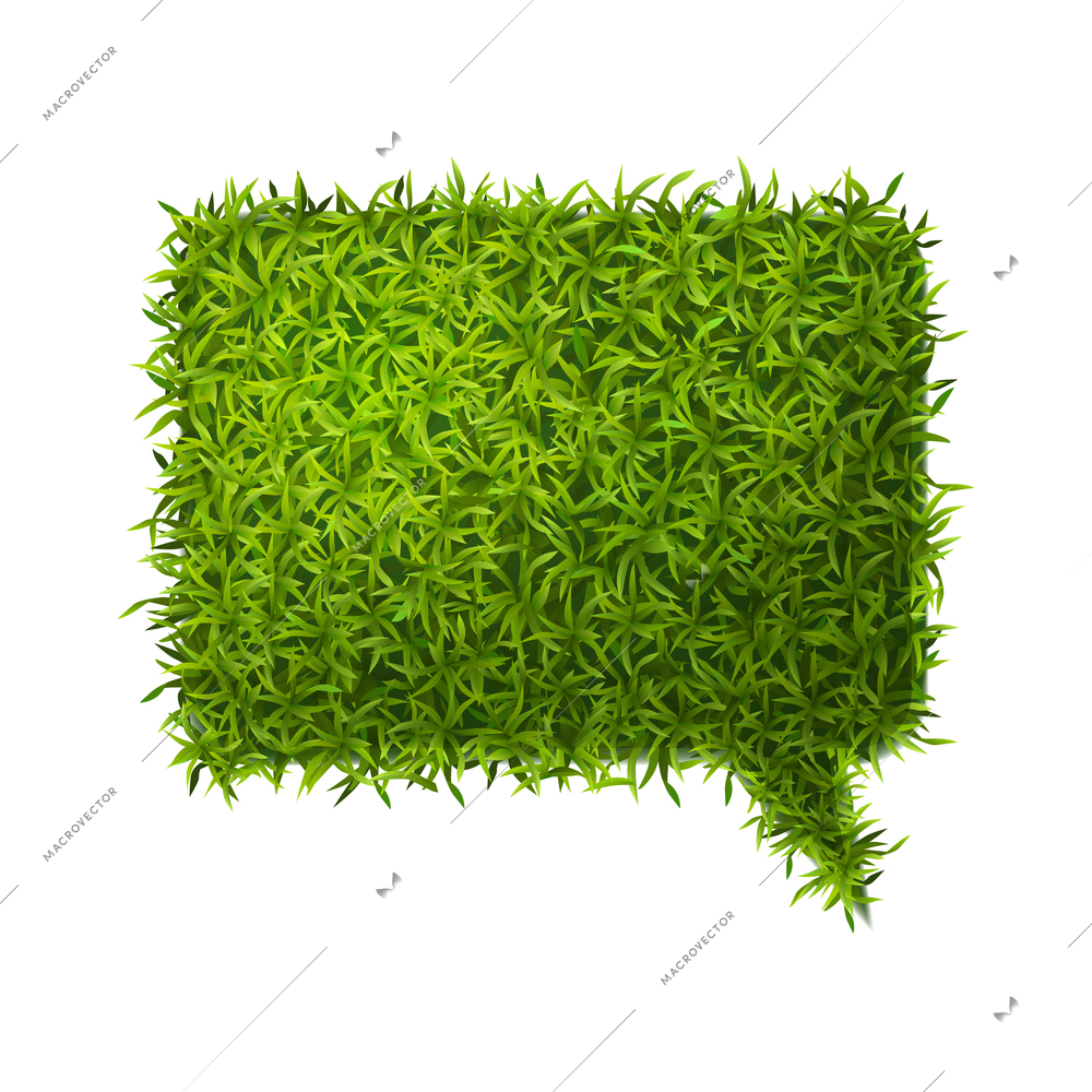 Realistic green grass form composition with isolated piece of thought bubble shaped grass lawn vector illustration