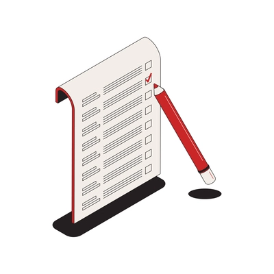 Election isometric composition with isolated image of ballot paper with pencil and mark vector illustration