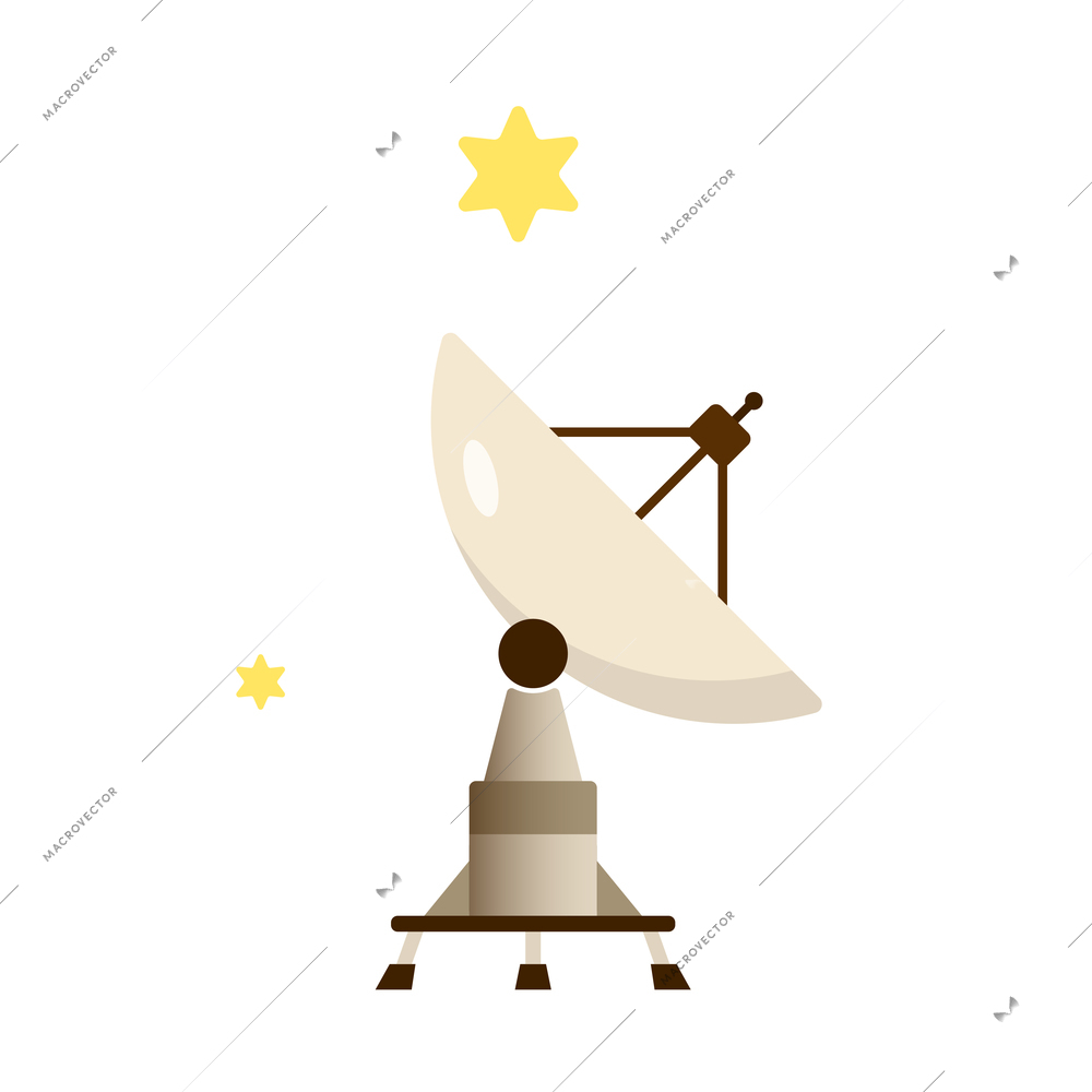 Space composition with image of satellite dish antenna pointing to sky with stars vector illustration